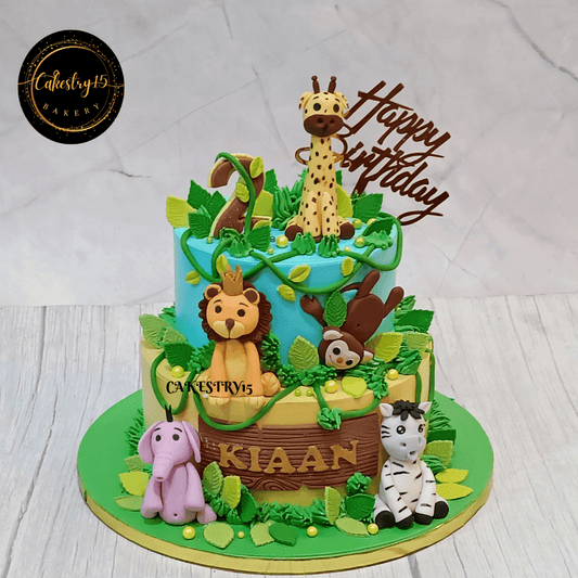 Jungle Fun 2kg Butterscotch 2tier 2nd birthday cake,unisex cakes,cakestry15,full image