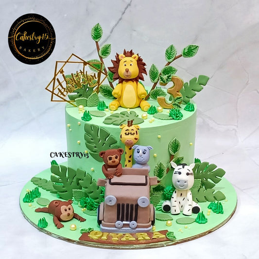 Jungle Jeep Safari 2kg pineapple birthday Cake,cakestry15,noida,cake full image