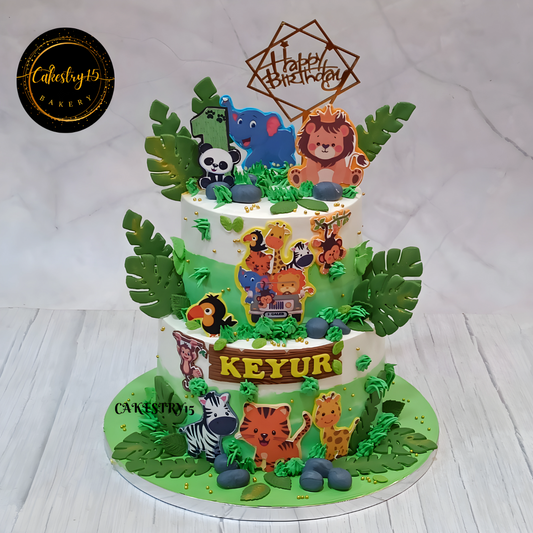 Jungle King 3kg butterscotch 1st birthday Cake by cakestry15,noida,cake full image