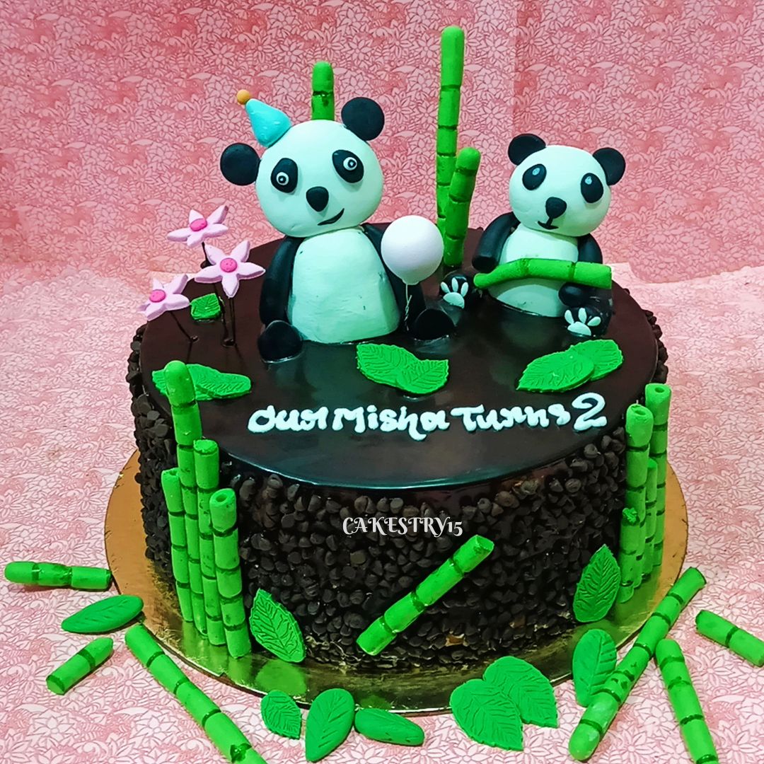 Jungle Panda Theme 2kg choco chip birthday Cake by cakestry15,noida,cake full image