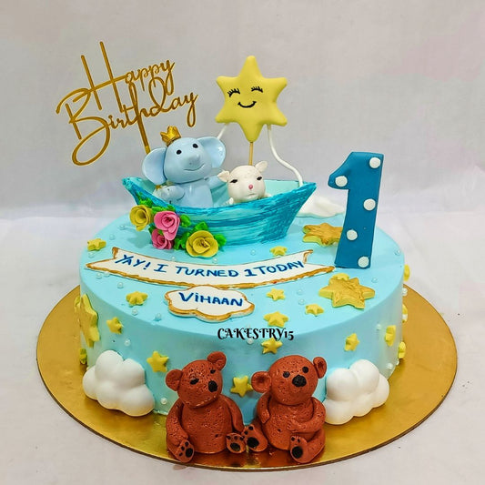 Jungle Theme First Birthday 1kg vanilla Cake by cakestry15,noida,cake full image