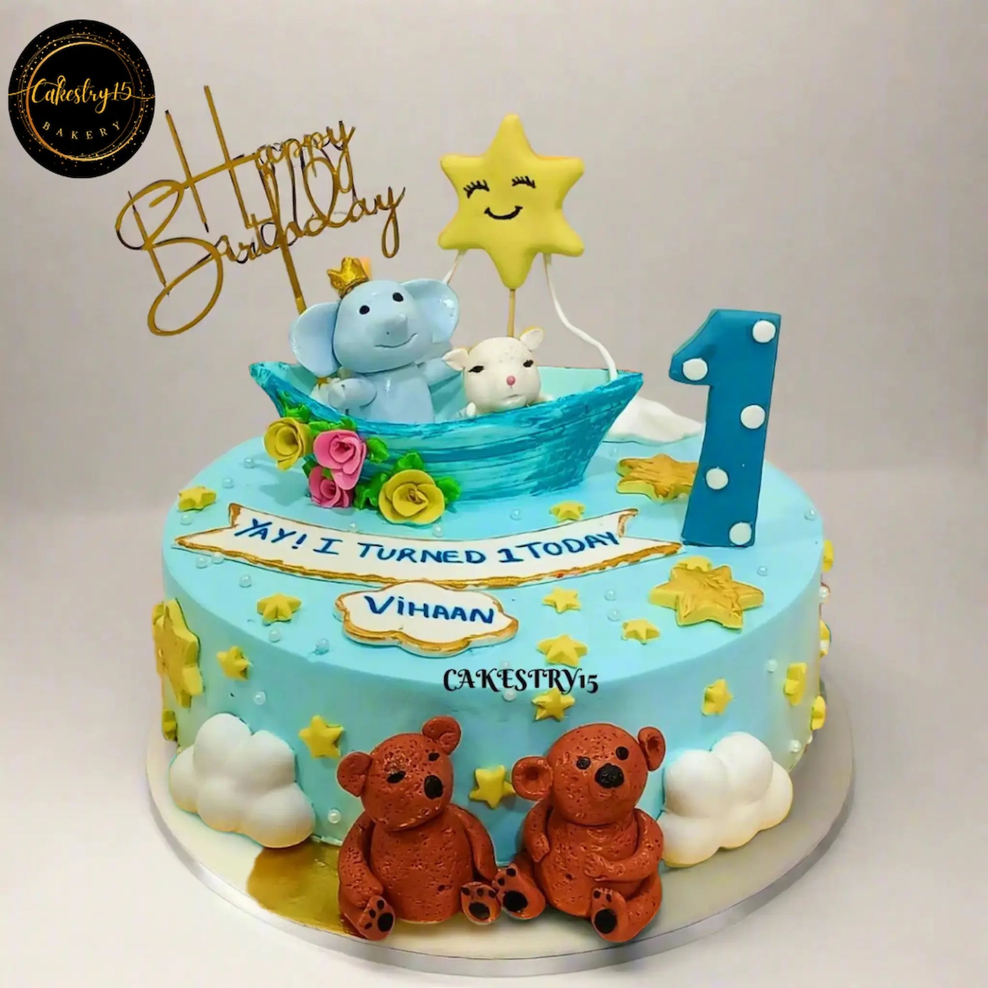 Jungle Theme First Birthday 1kg vanilla Cake by cakestry15,noida,cake full image