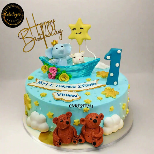 Jungle Theme First Birthday 1kg vanilla Cake by cakestry15,noida,cake full image