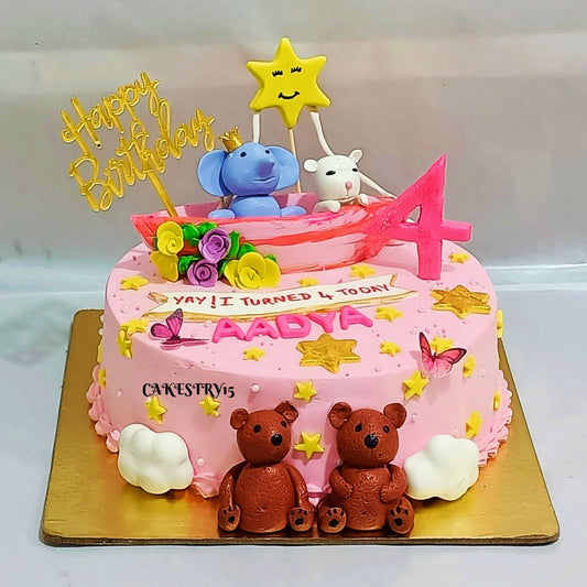 Jungle Theme Pink Birthday 1kg chocolate Cake by cakestry15,noida,cake full image