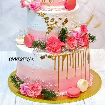 Just Engaged Eternal 8kg 3tier Chocolate Macron Floral Cake by cakestry 15,cake bottom tier close up image