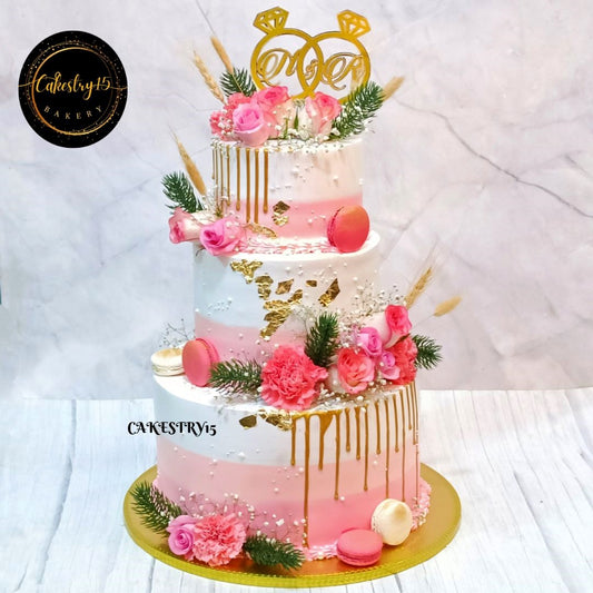 Just Engaged Eternal 8kg 3tier Chocolate Macron Floral Cake by cakestry 15,cake full image