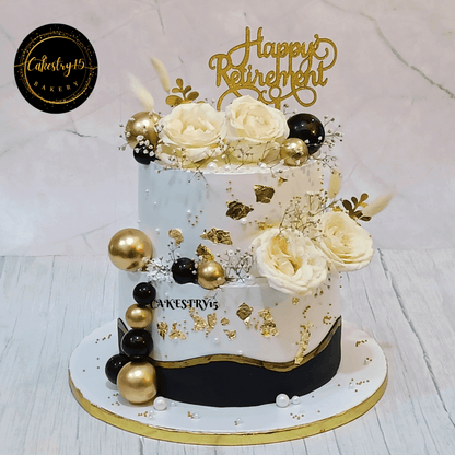 Just Retired 3kg Chocolate 2tier Floral Cake,full cake image,cakestry15,noida