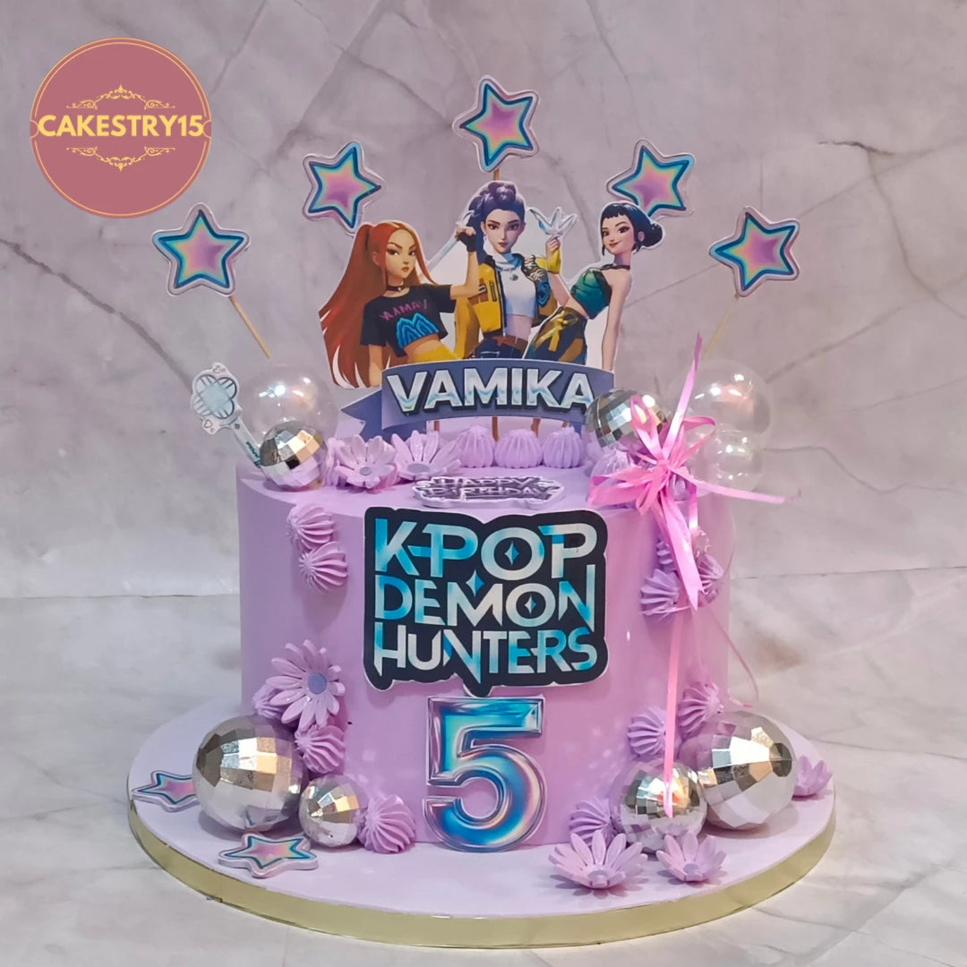 eggless k pop theme 5th birthday chocolate truffle flavour cake by cakestry15 noida