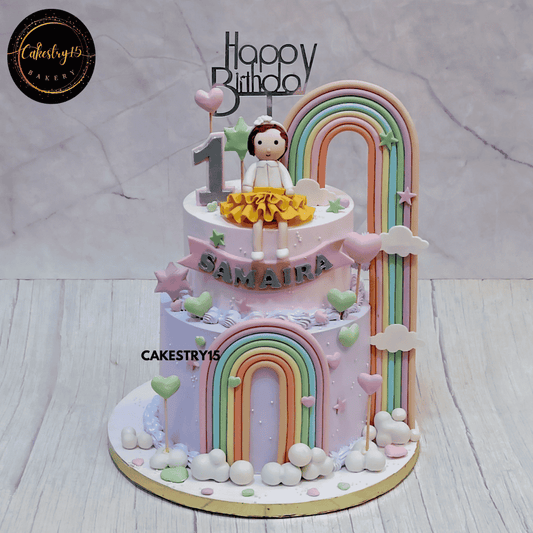 Magical Milestone Cake,3kg white forest flavour 2 tiered first birthday cake by cakestry15,cake full image