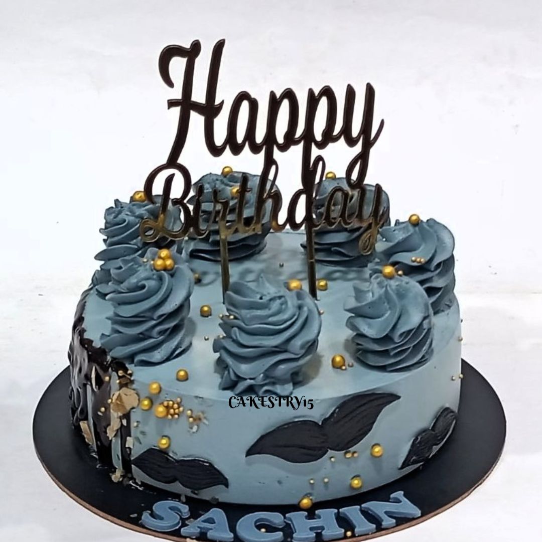 Men Mustache Birthday 1kg blueberry Cake by cakestry15,noida,cake full image