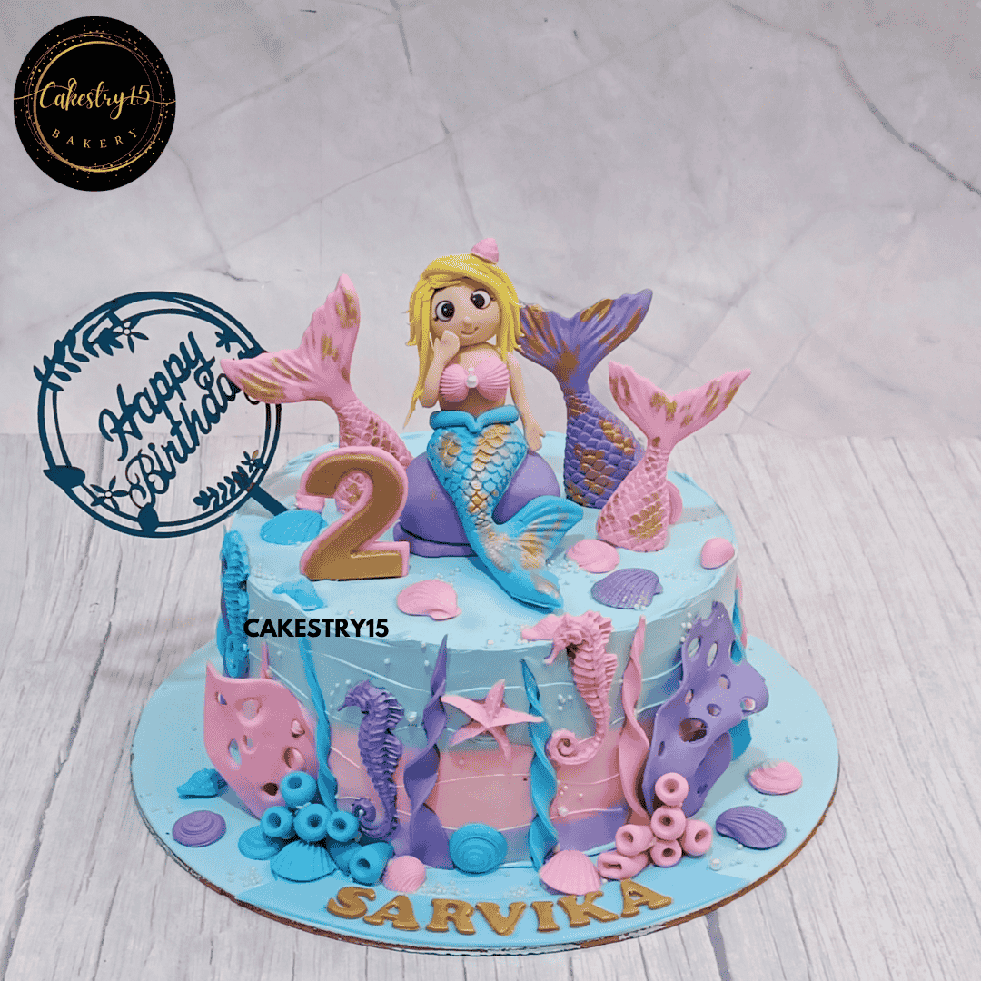 Mermaid Adventure Cake,2kg choco vanilla 2nd birthday cake by cakestry15 noida,cake full image