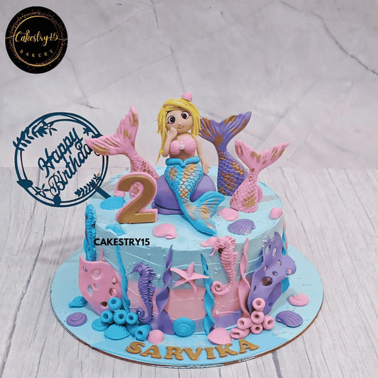 Mermaid Adventure Cake,2kg choco vanilla 2nd birthday cake by cakestry15 noida,cake full image