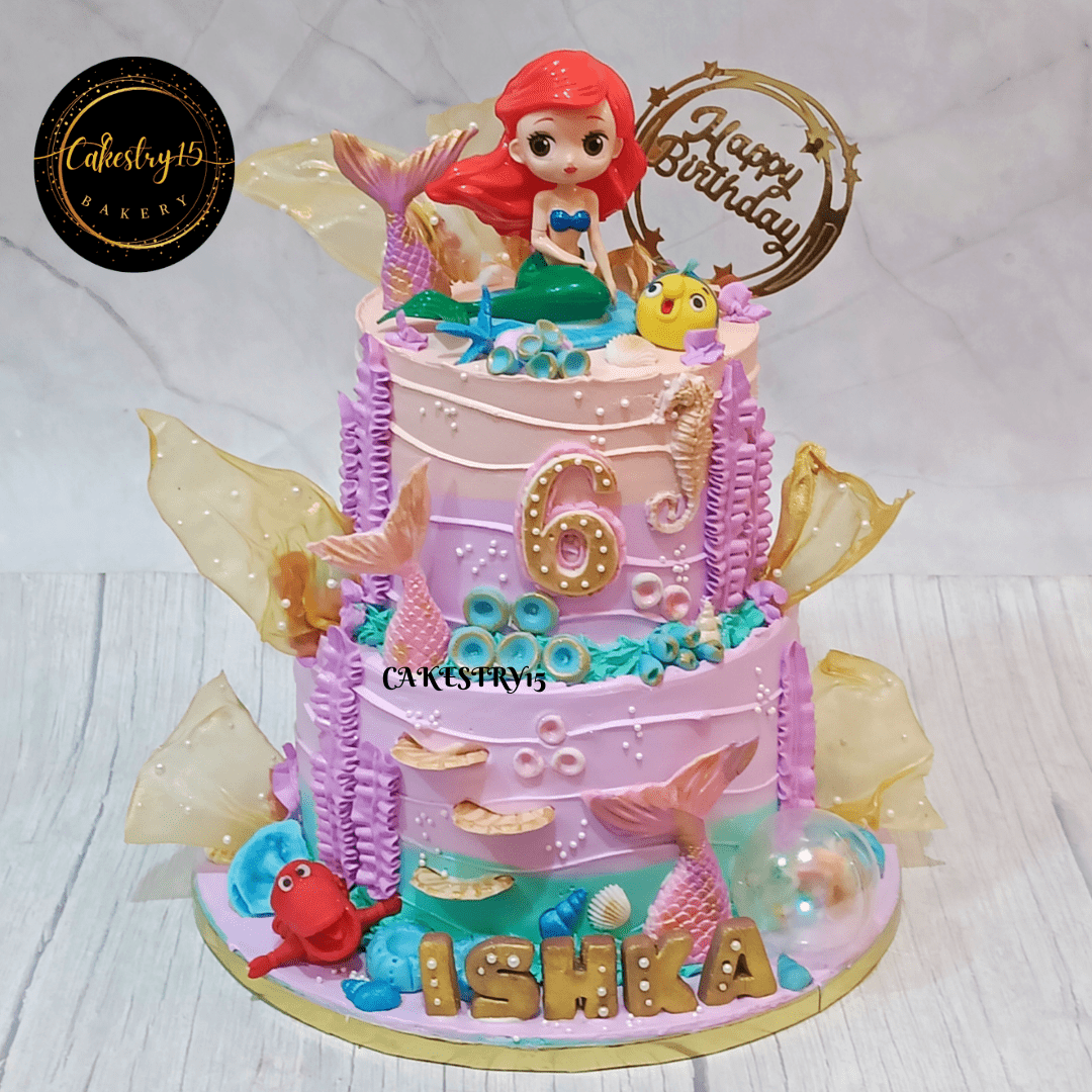 Mermaid Fantasy 3kg black forest 2tier 6th birthday cake,cakes for girls,full image,cakestry15 noida