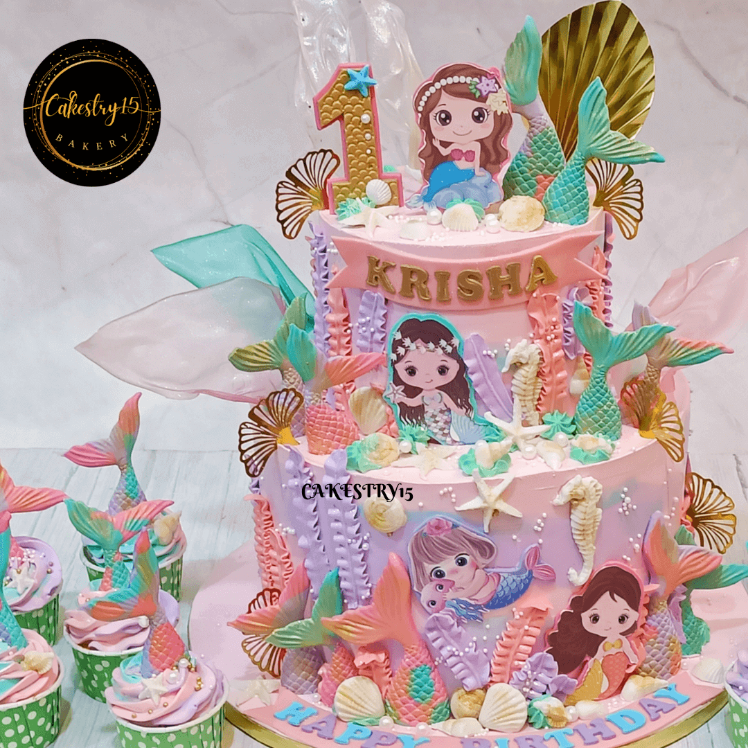 Mermaid Magic 5kg 2tier blueberry first birthday cake,cakes for girls,close up image