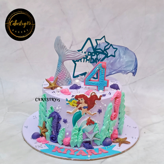 Mermaid Sparkle theme,1kg size,pineapple flavour,4th birthday cake by cakestry15 noida,full image