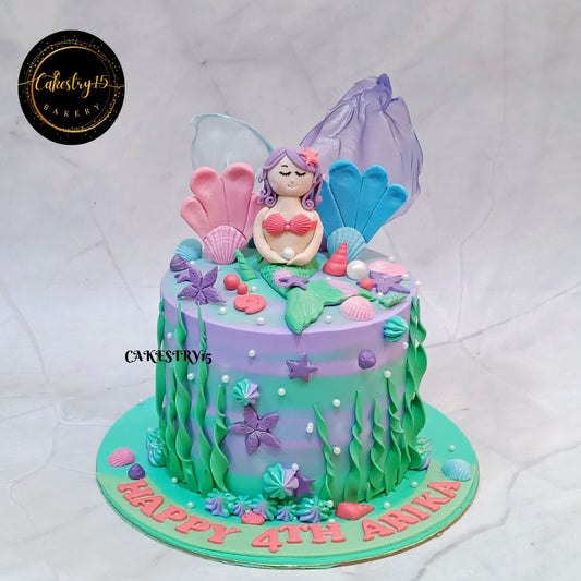 Mermaid Theme 1kg vanilla birthday Cake by cakestry15 noida,cake full image