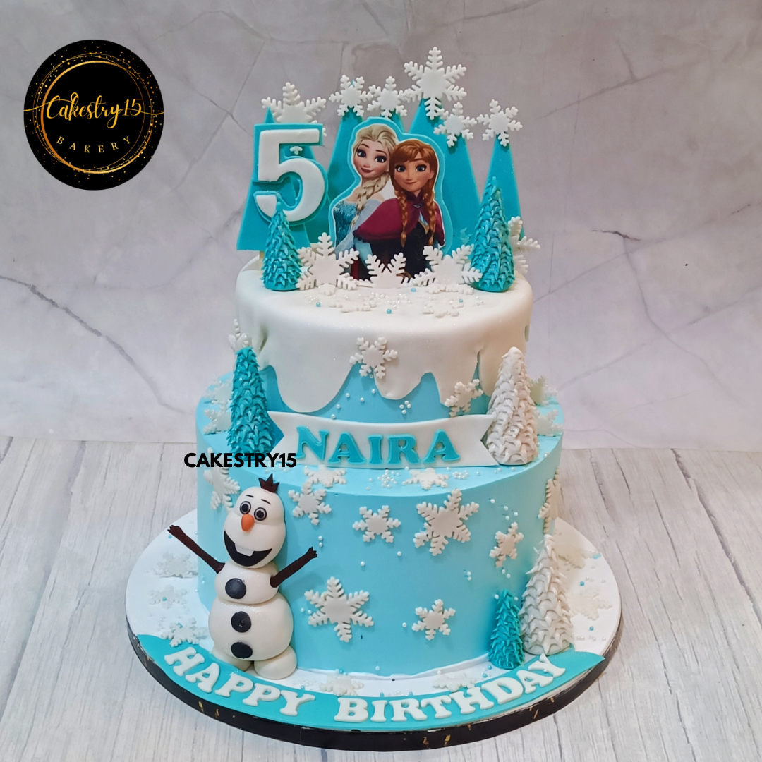 Olaf’s Snowy Adventure,3kg black forest 2tier fifth birthday cake by cakestry15 noida,cake full image,cake for girls,frozen cake