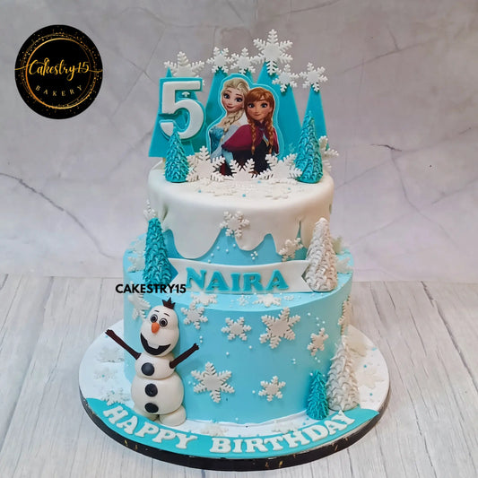 Olaf’s Snowy Adventure,3kg black forest 2tier fifth birthday cake by cakestry15 noida,cake full image,cake for girls,frozen cake