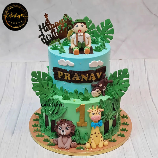 One in the Wild Jungle Cake,3kg pineapple first birthday cake by cakestry15 noida,cake full image