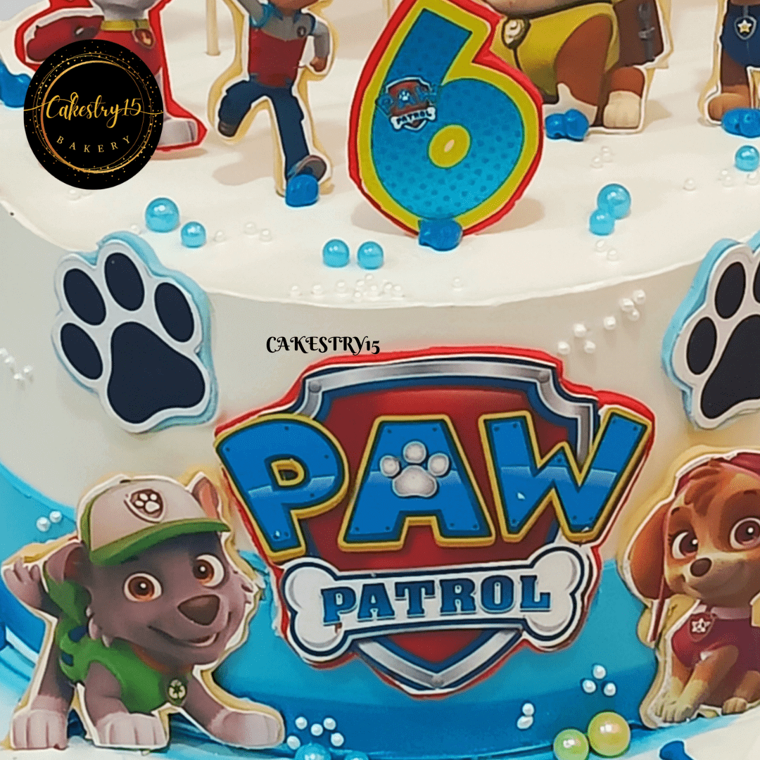 Paw Patrol 1.5kg Blueberry 6th Birthday Cake,unisex cakes,close up image