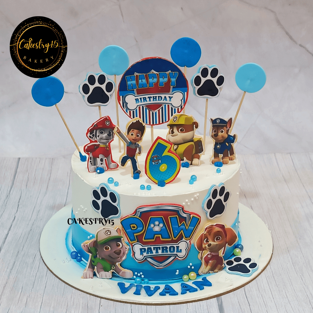 Paw Patrol 1.5kg Blueberry 6th Birthday Cake,unisex cakes,full image