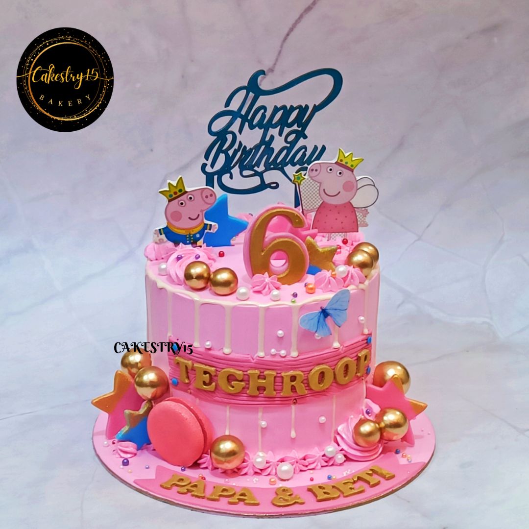 Peppa Pig Family 1kg blueberry birthday cake,cakestry15,noida,cake full image