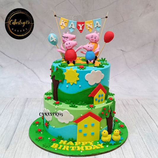 Peppa Pig Family 3kg choco vanilla birthday Cake by cakestry15,noida,cake full image