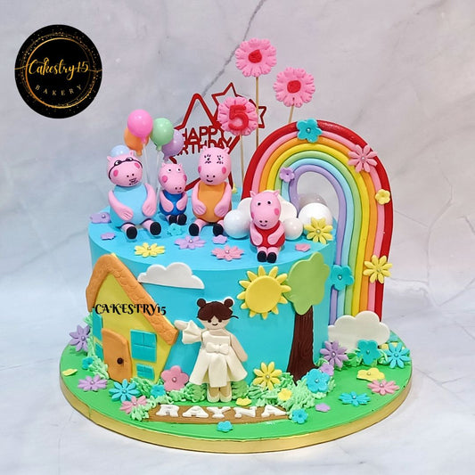 Peppa Pig Rainbow Theme 2.5kg chocolate birthday Cake,cakestry15,noida,cake full image