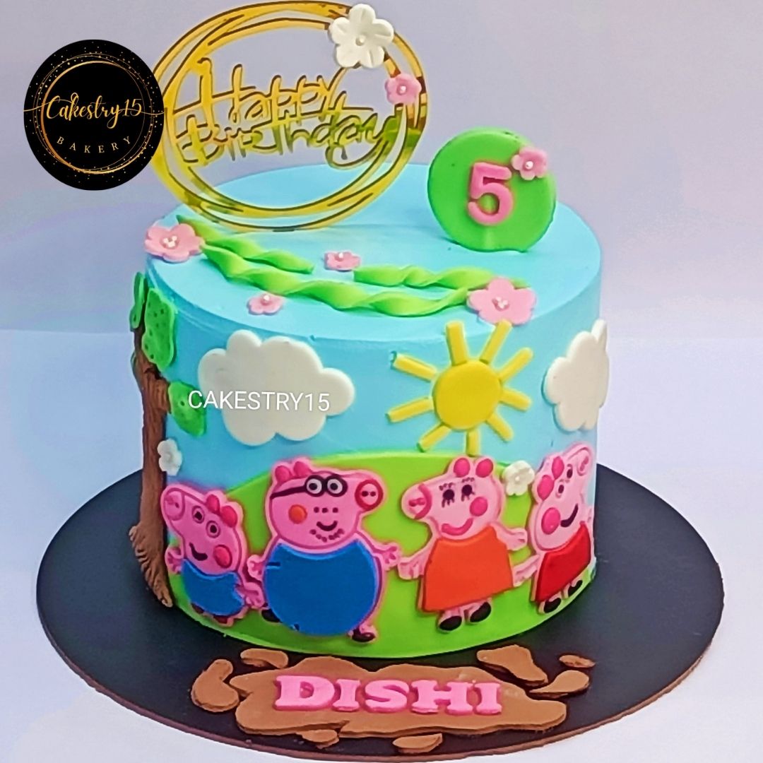 Peppa Pig Theme 1.5kg black forest birthday Cake by cakestry15,noida,cake full image