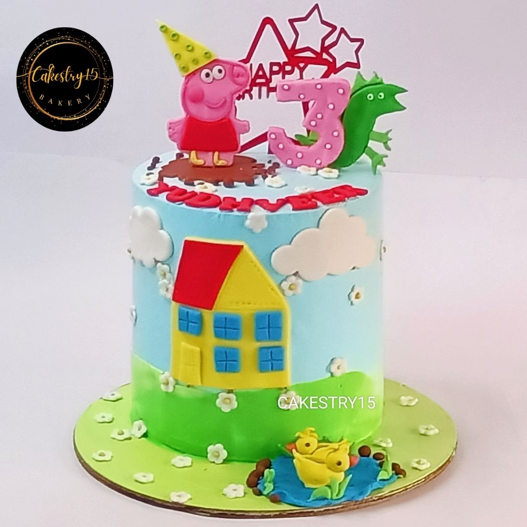 Peppa Pig Theme 2kg vanilla birthday Cake,cakestry15,noida,cake full image