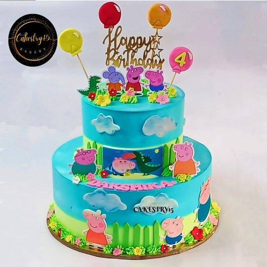 Peppa Pig Theme 3kg pineapple birthday Cake by cakestry15 noida,cake full image