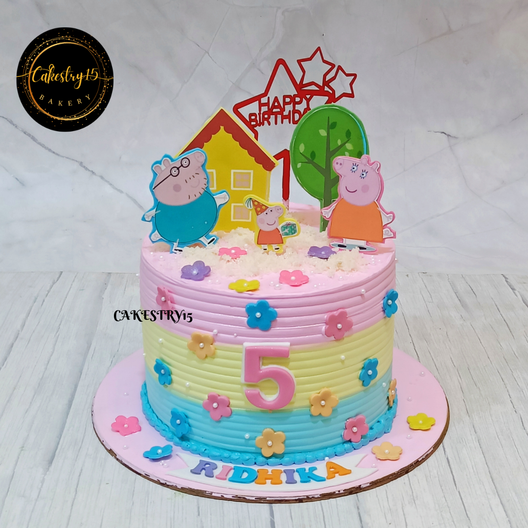 Peppa Pig theme 2kg size vanilla flavor 5th birthday Cake,full image