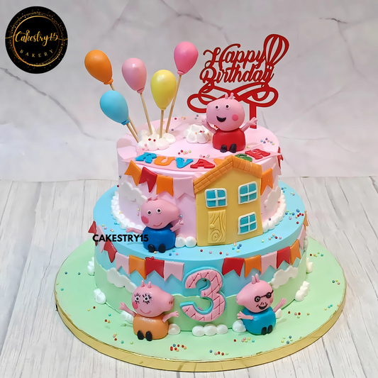 Peppa and Friends Delight,2kg chocolate 3rd birthday cake by cakestry15 noida,cake full image