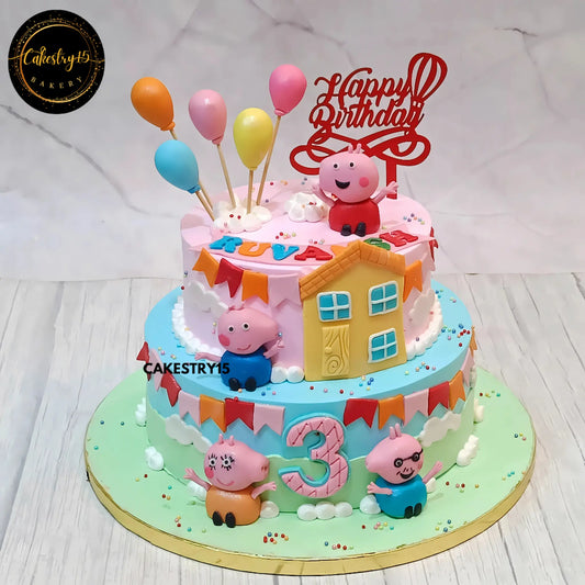 Peppa and Friends Delight,2kg chocolate 3rd birthday cake by cakestry15 noida,cake full image