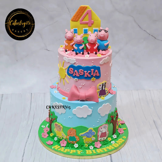 Peppa’s 4th Birthday Wonderland 3kg pineapple Cake by cakestry15,noida,cake for her,cake for girls cake full image