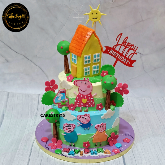 Peppa’s Chocolate Wonderland,3kg chocolate 4th birthday cake by cakestry15 noida,cake full image,cake for girls