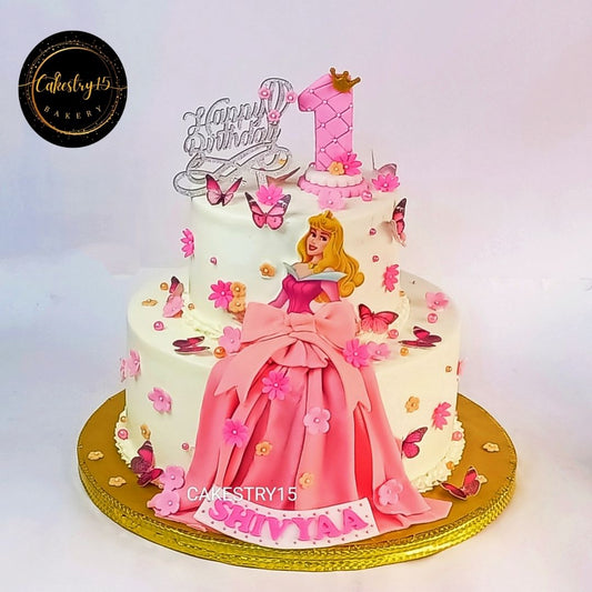 Princess Aurora 3kg white forest first birthday cake,cakestry15 noida,cake full image