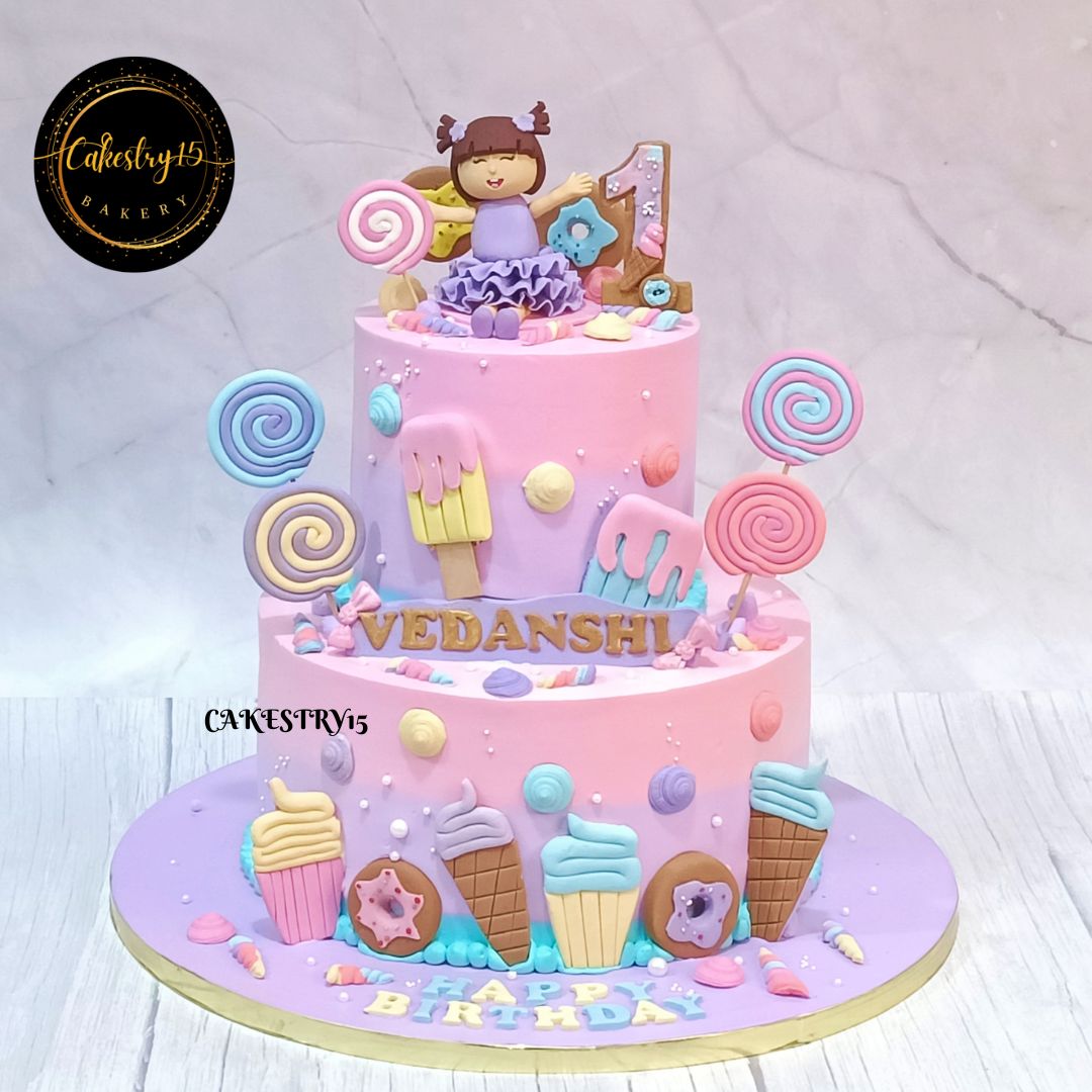 Princess Candyland 4kg blueberry first birthday cake by cakestry15 noida,cake full image