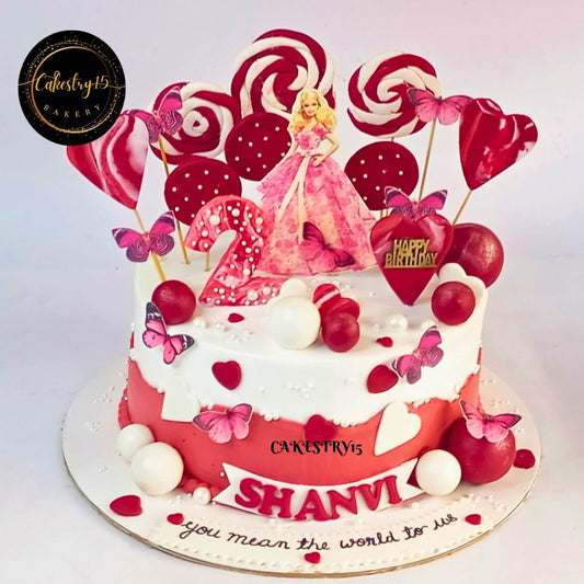 Princess Candyland Maroon 2kg chocolate Cake by cakestry15,noida,cake full image