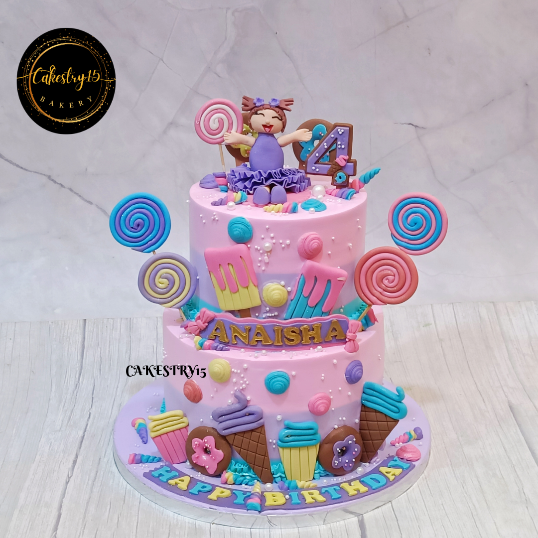 Princess Candyland theme 3kg size strawberry flavor 4th birthday Cake,full image,cakestry15 noida