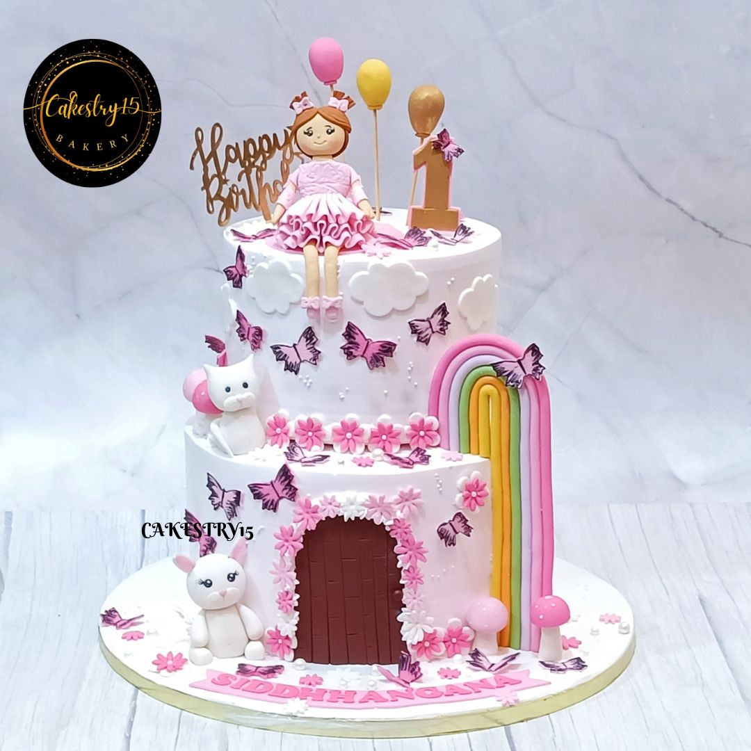 Princess Doll Butterfly 5kg chocolate 1st birthday Cake by cakestry15 noida,cake full image