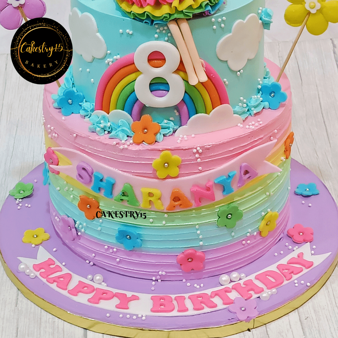 Princess theme 3kg Butterscotch 2tier 8th birthday cake by cakestry15 noida,cake bottom tier close up image