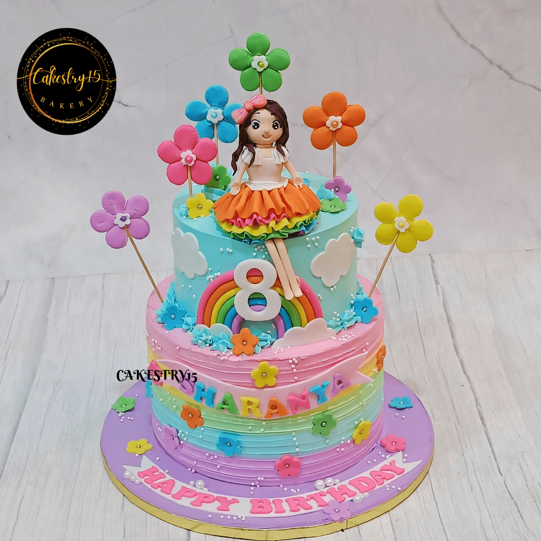 Princess theme 3kg Butterscotch 2tier 8th birthday cake by cakestry15 noida,cake full image