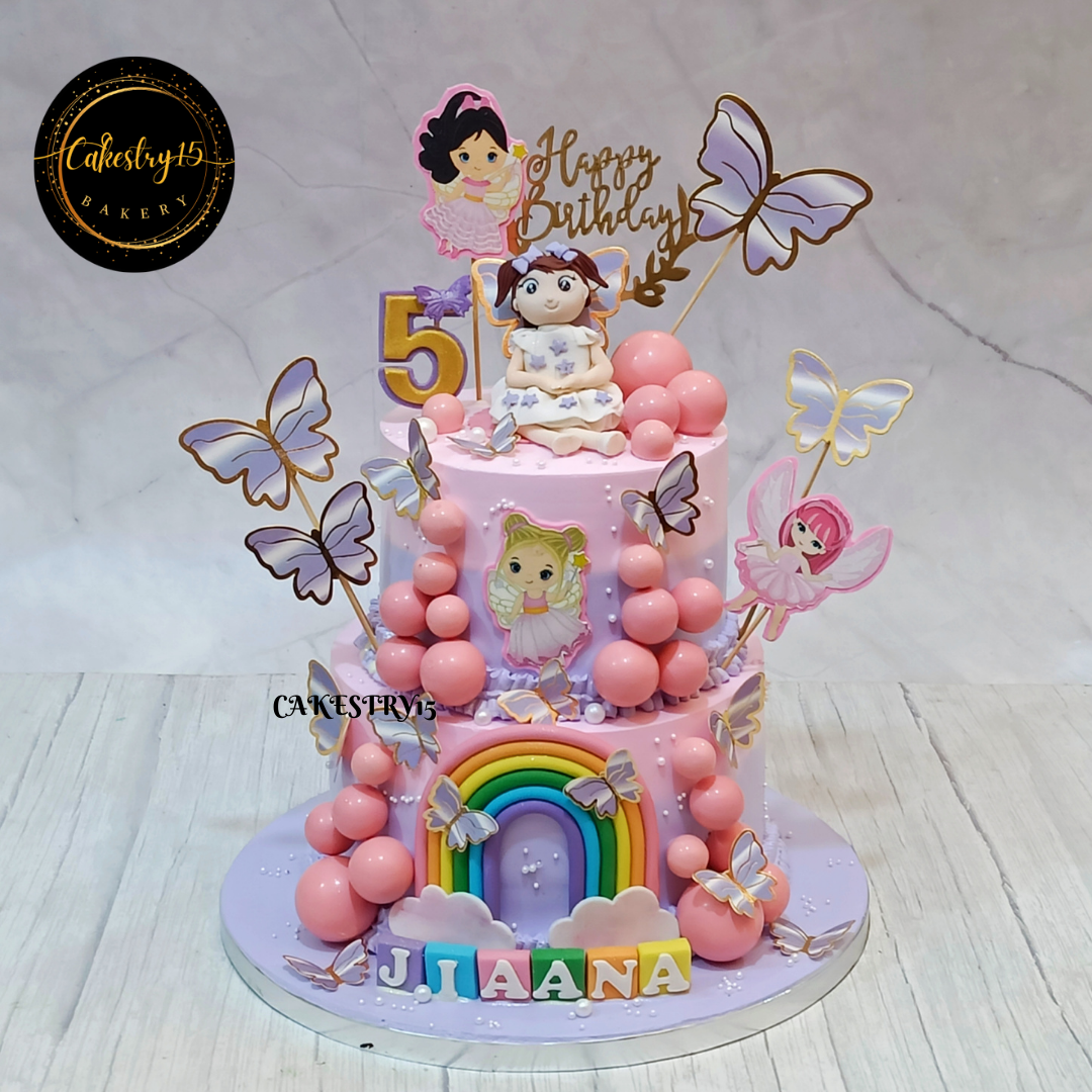 Princess theme 3kg size 2tier black forest flavor 5th birthday Cake,full image