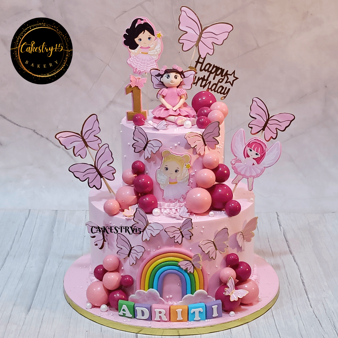 Princess theme 4kg size 2tier pineapple flavor 1st birthday cake,full image