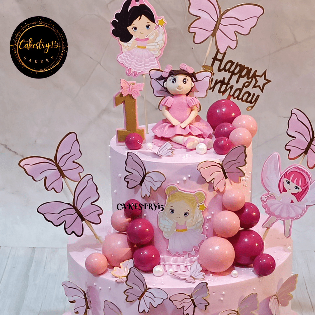 Princess theme 4kg size 2tier pineapple flavor 1st birthday cake,top tier image