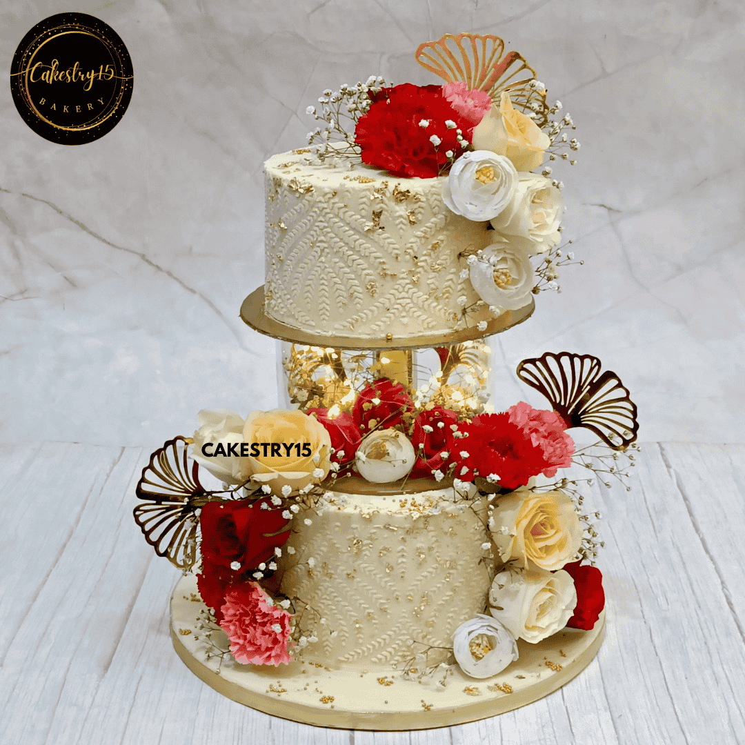 Radiant Engagement Bloom,3kg chocolate flavour just engaged self engraving design cakes with spacer and lights inside by cakestry15 noida,cake full image