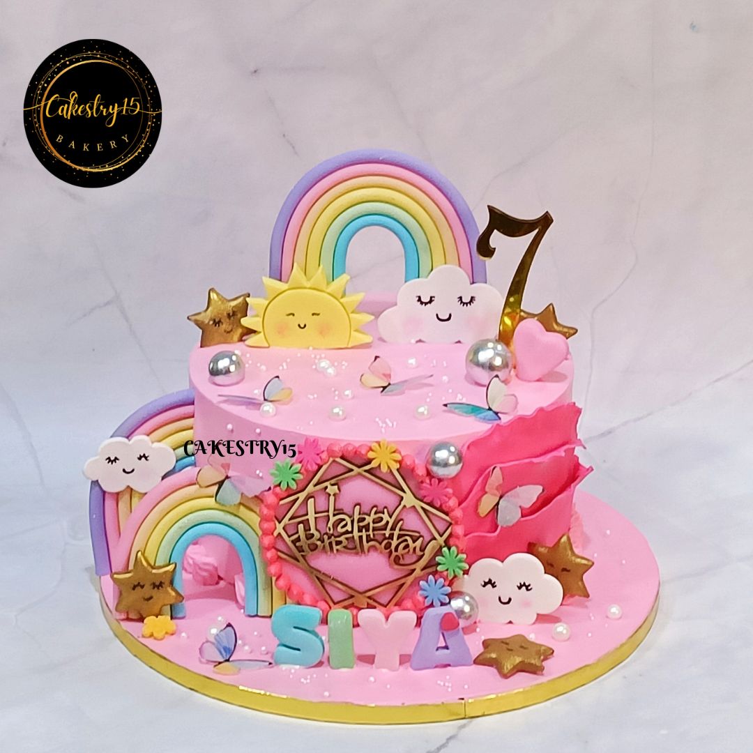 Rainbow Sunshine 2kg chocolate birthday Cake by cakestry15,noida,cake full image