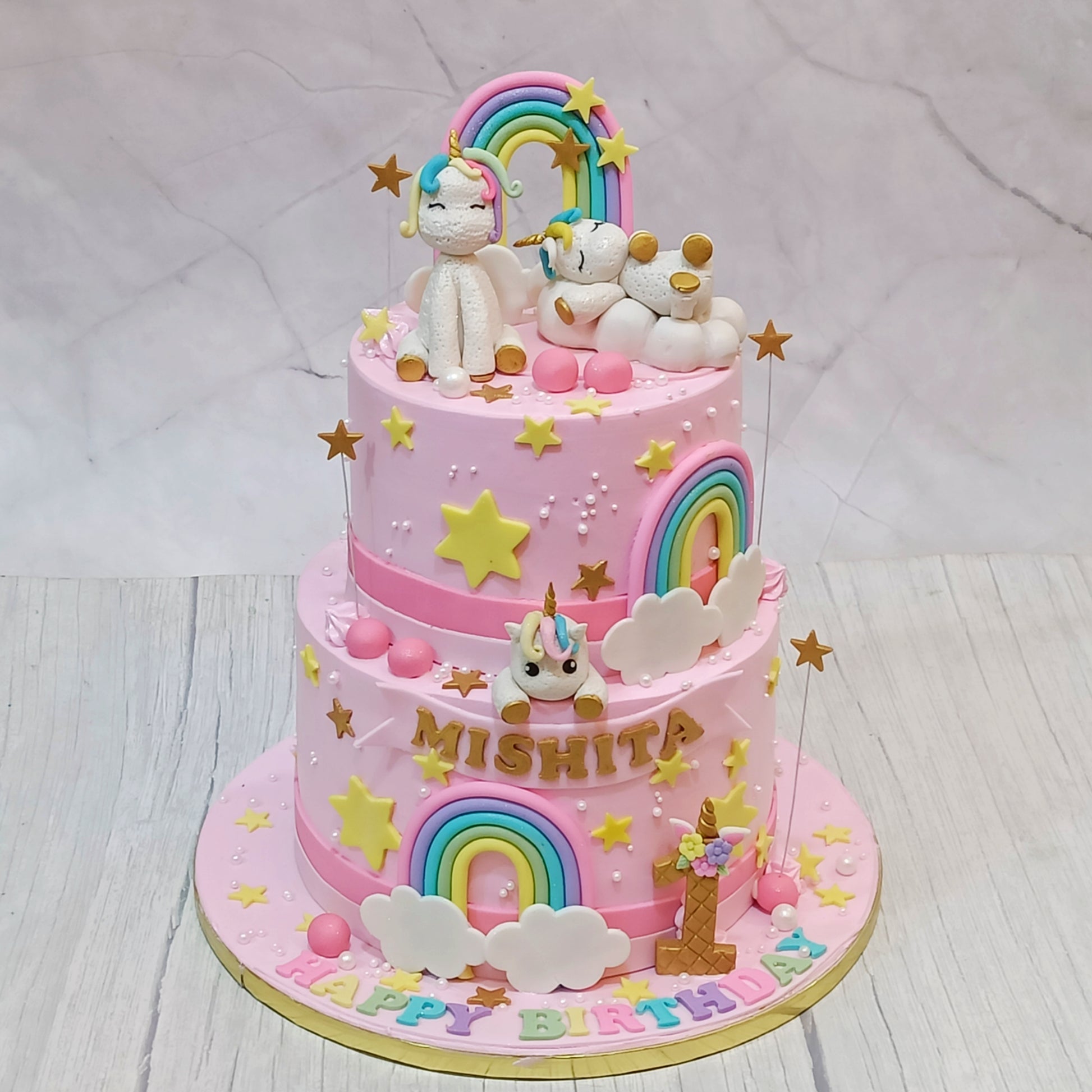 Rainbow Unicorn Bliss 3kg Cake,vanilla flavor,first birthday,cake for her by cakestry15,noida,cake full image