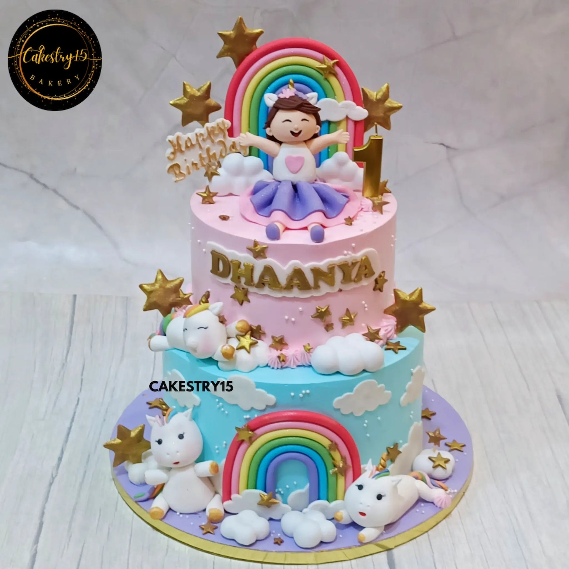  Rainbow Unicorn Delight,3kg 2tier pineapple and black forest first birthday cake by cakestry15 noida,cake full image,cake for girls